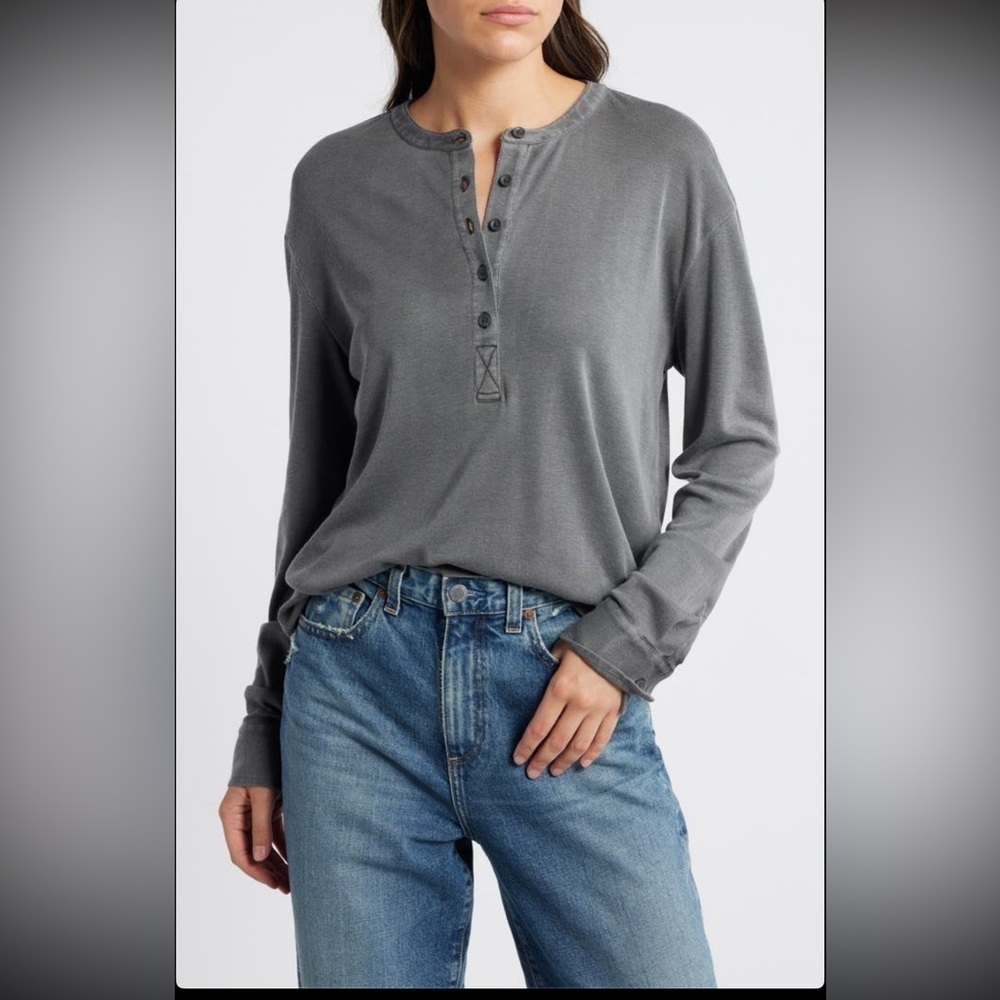 Treasure & Bond Boxy Henley, BLACK JET, Size Large, NWT